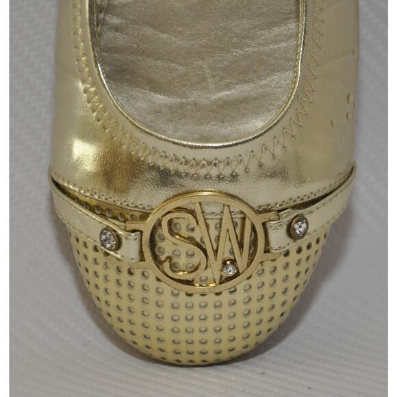 Stuart Weitzman Kids Marjorie Ballet Flat Shoe Gold 5 Pre-Owned - Picture 4 of 11